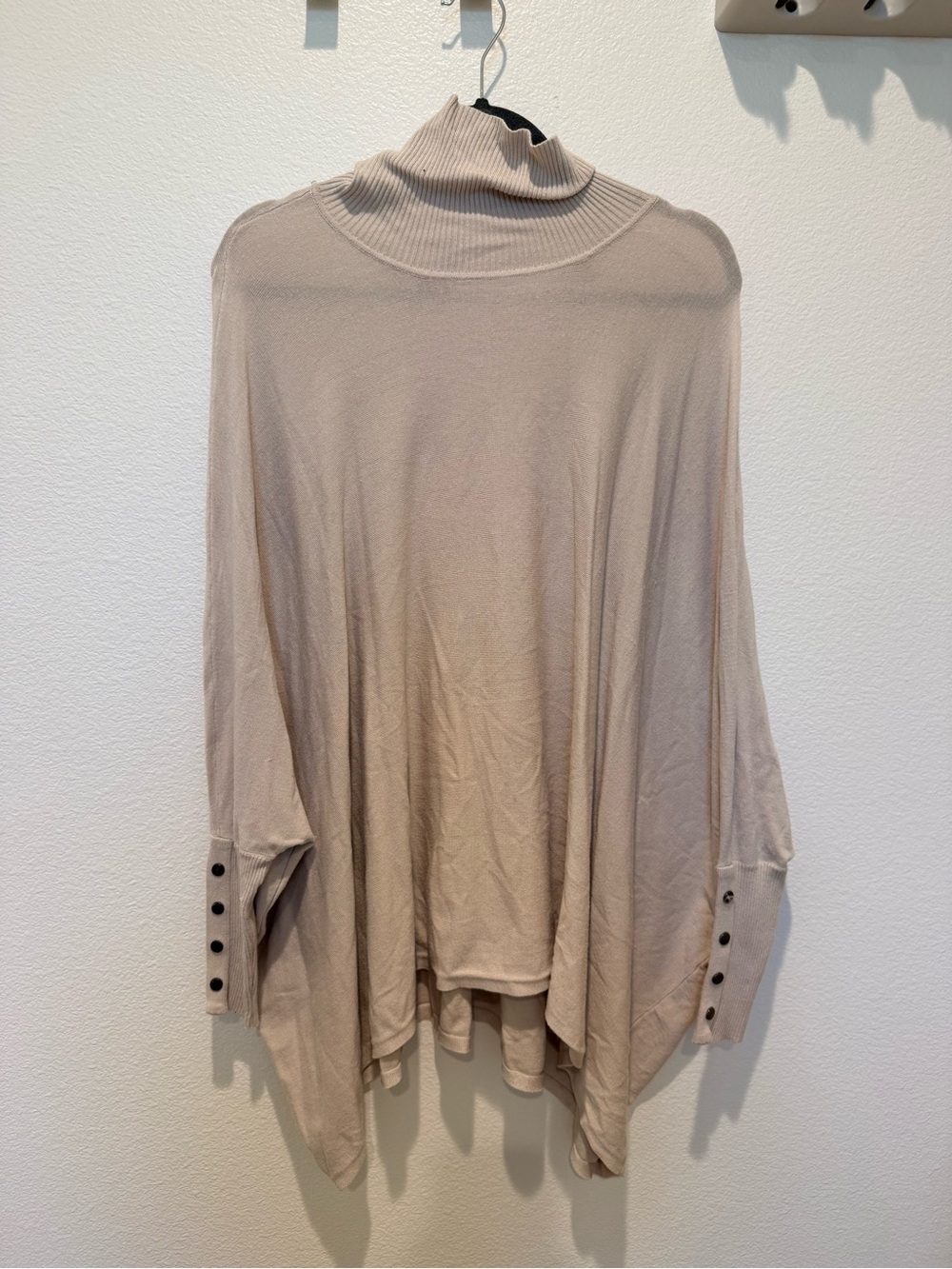 Alfani Cream Turtleneck Poncho Sweater with Button Cuffs